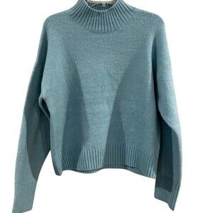 Double Zero Sweater Womens Size L Blue Mock Neck Pullover Long Sleeve